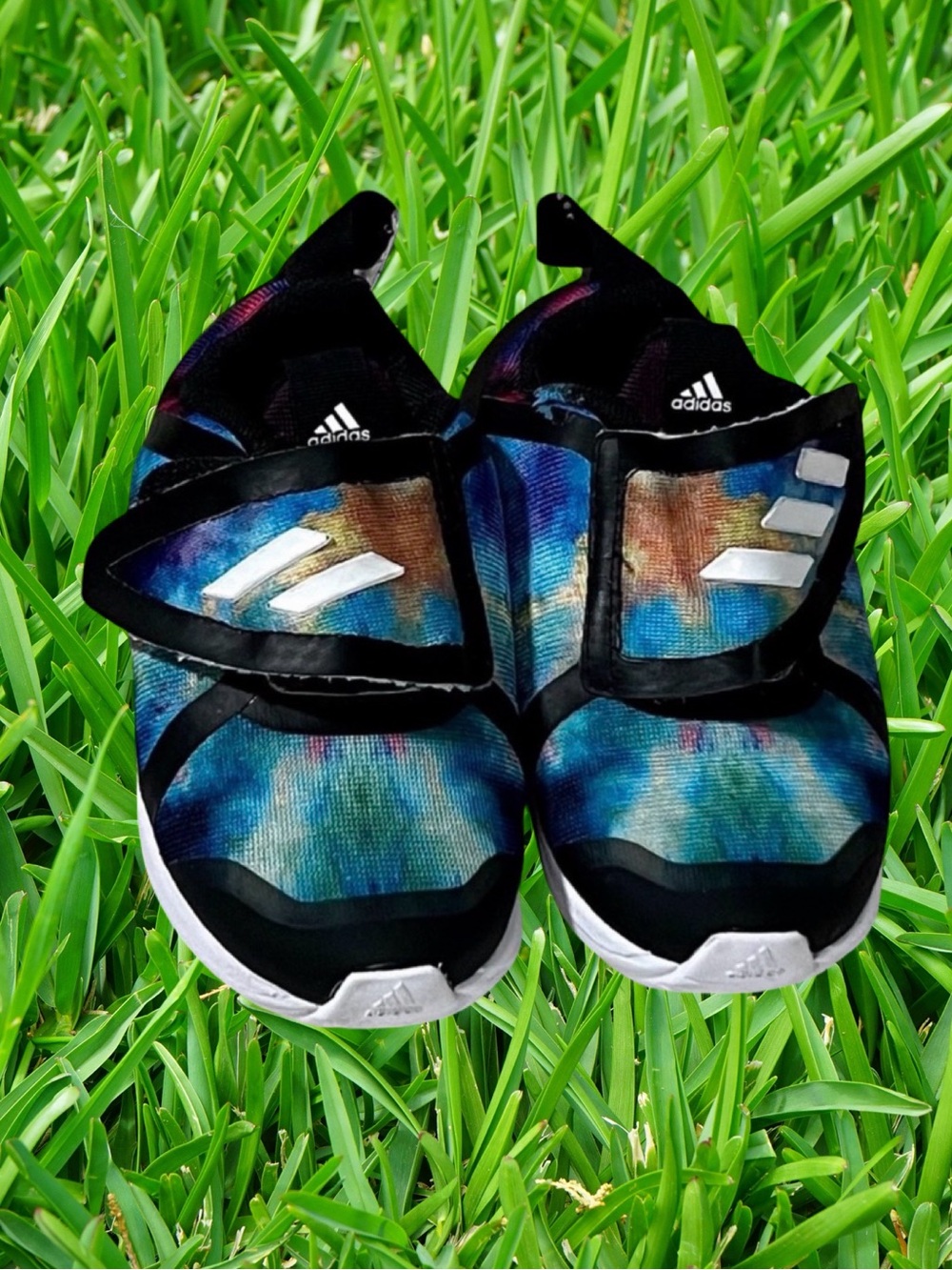 Adidas Fortarun X CF Kids Blue Tie-Dye Slip-On Athletic Shoes Size 7C